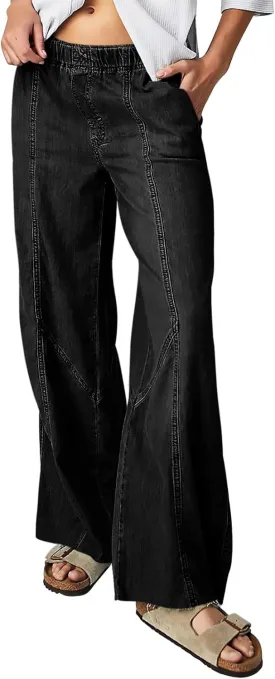 Mafulus Women's Wide Leg Jeans Elastic High Waisted Baggy Jeans Loose Fit Seemed Front Denim Pants