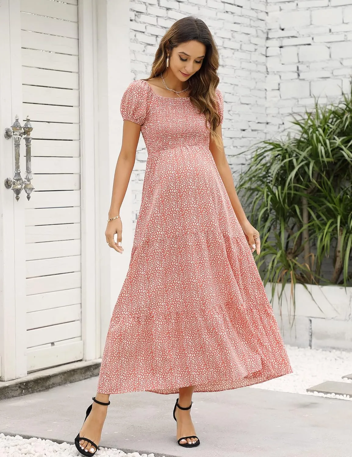 Maternity Dress Women's Off Shoulder Split A Line Casual Maxi Dress Photography Dress for Babyshower