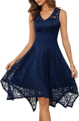 Meetjen Women's Cocktail Party Dresses 2025 Handkerchief Hem Lace Formal Wedding Guest Bridesmaid Fancy Prom Dress