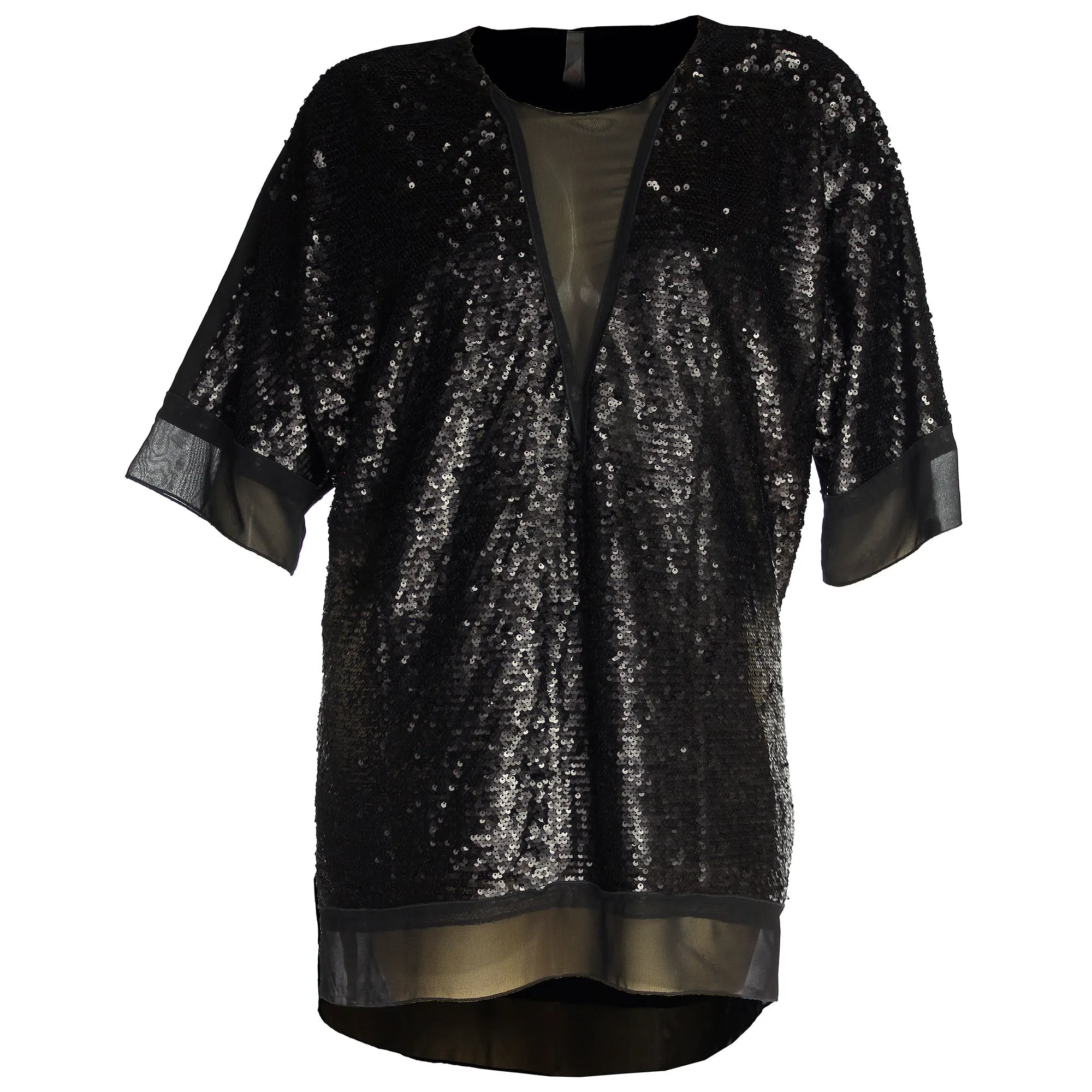 Melissa McCarthy Seven7 Black Short Sleeve Sequin High-Low Top