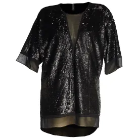 Melissa McCarthy Seven7 Black Short Sleeve Sequin High-Low Top