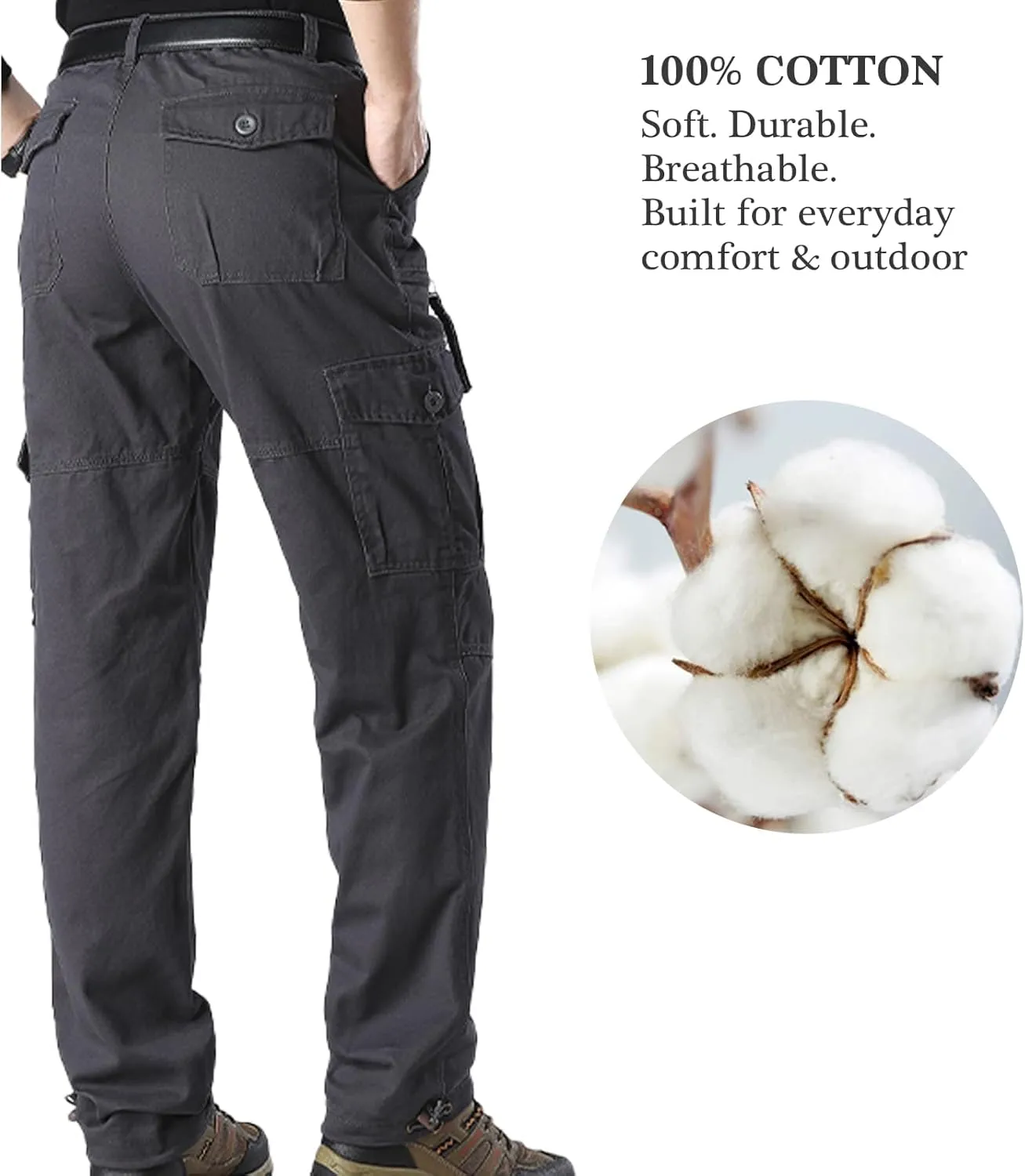 Mens Cargo Pants Elastic Waistband 7 Pockets Hiking Tactical Pants Cotton Cargo Work Pants for Men