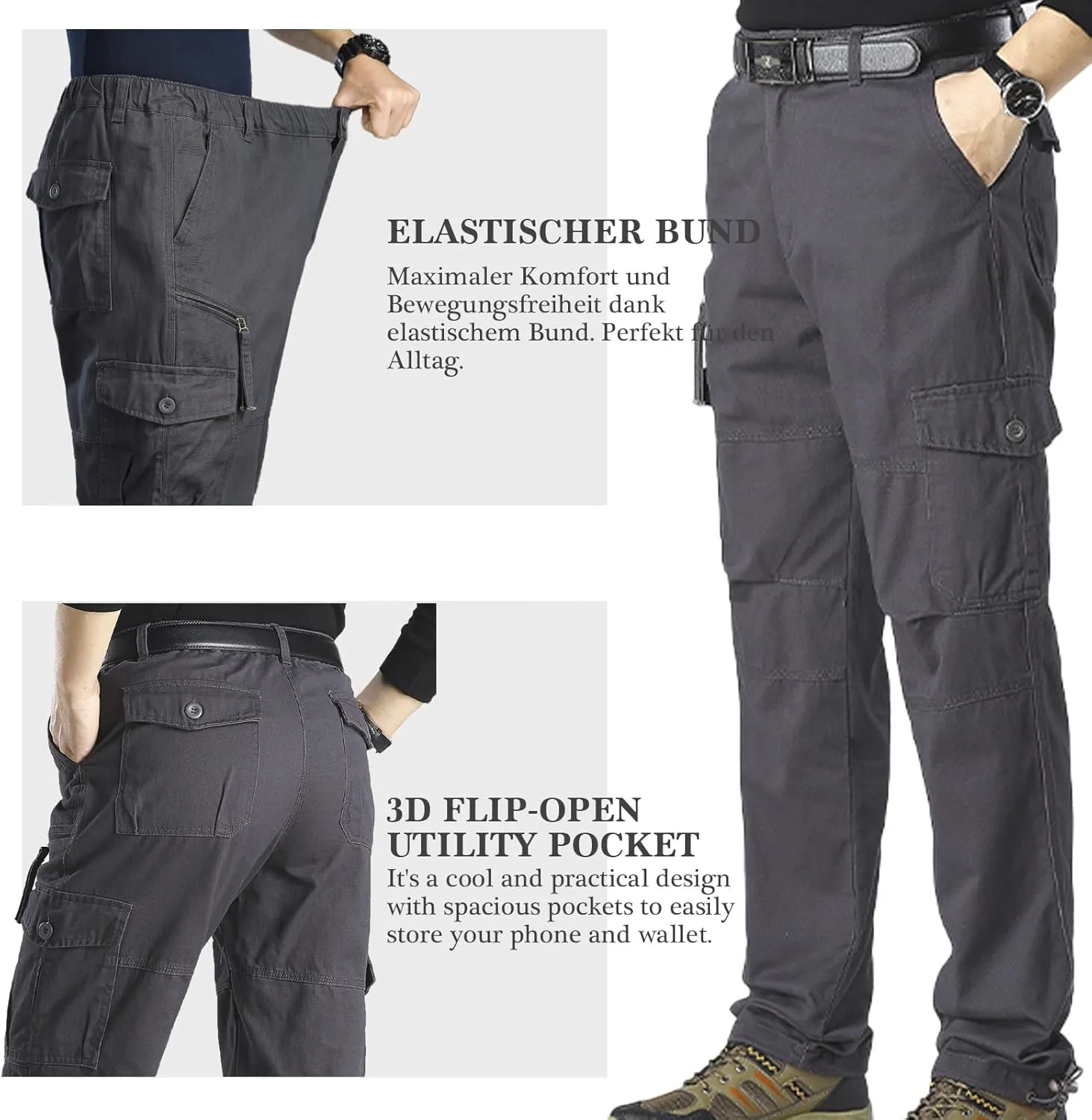 Mens Cargo Pants Elastic Waistband 7 Pockets Hiking Tactical Pants Cotton Cargo Work Pants for Men