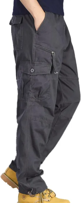 Mens Cargo Pants Elastic Waistband 7 Pockets Hiking Tactical Pants Cotton Cargo Work Pants for Men