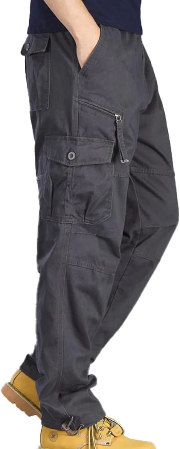 Mens Cargo Pants Elastic Waistband 7 Pockets Hiking Tactical Pants Cotton Cargo Work Pants for Men