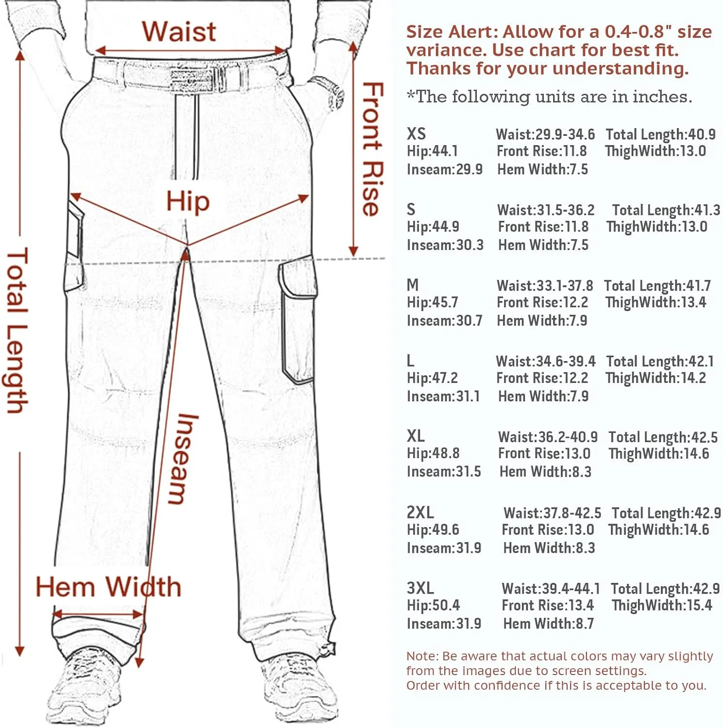 Mens Cargo Pants Elastic Waistband 7 Pockets Hiking Tactical Pants Cotton Cargo Work Pants for Men