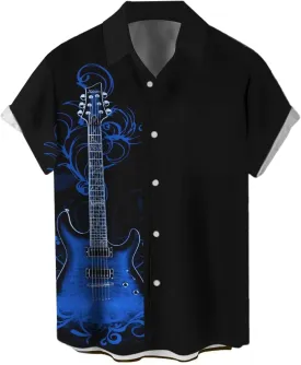 Men's Vintage Bowling Shirt 1950s Retro Rockabilly Style Short Sleeve Button Down Music Hawaiian Shirts