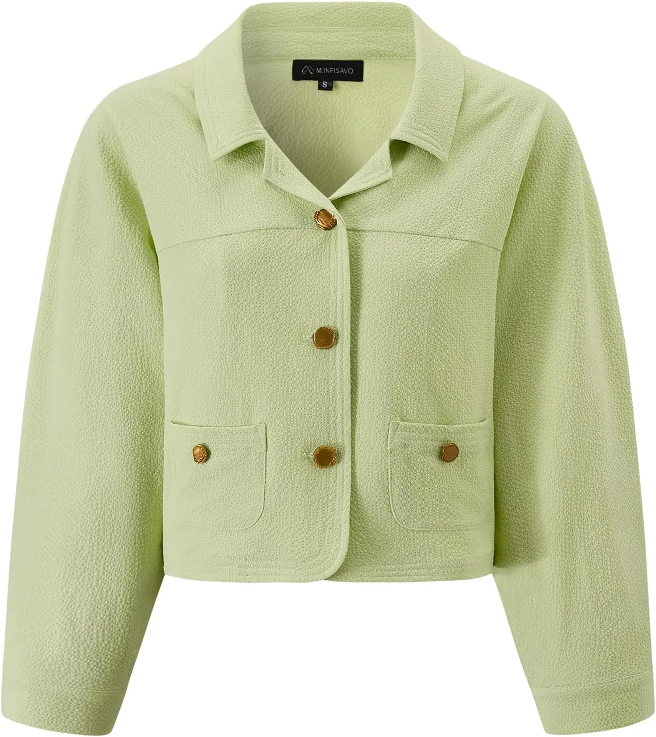 M.Infisavo Women Shacket Jackets Textured Elegant Collared Long Sleeve Cropped Shirt Jackets