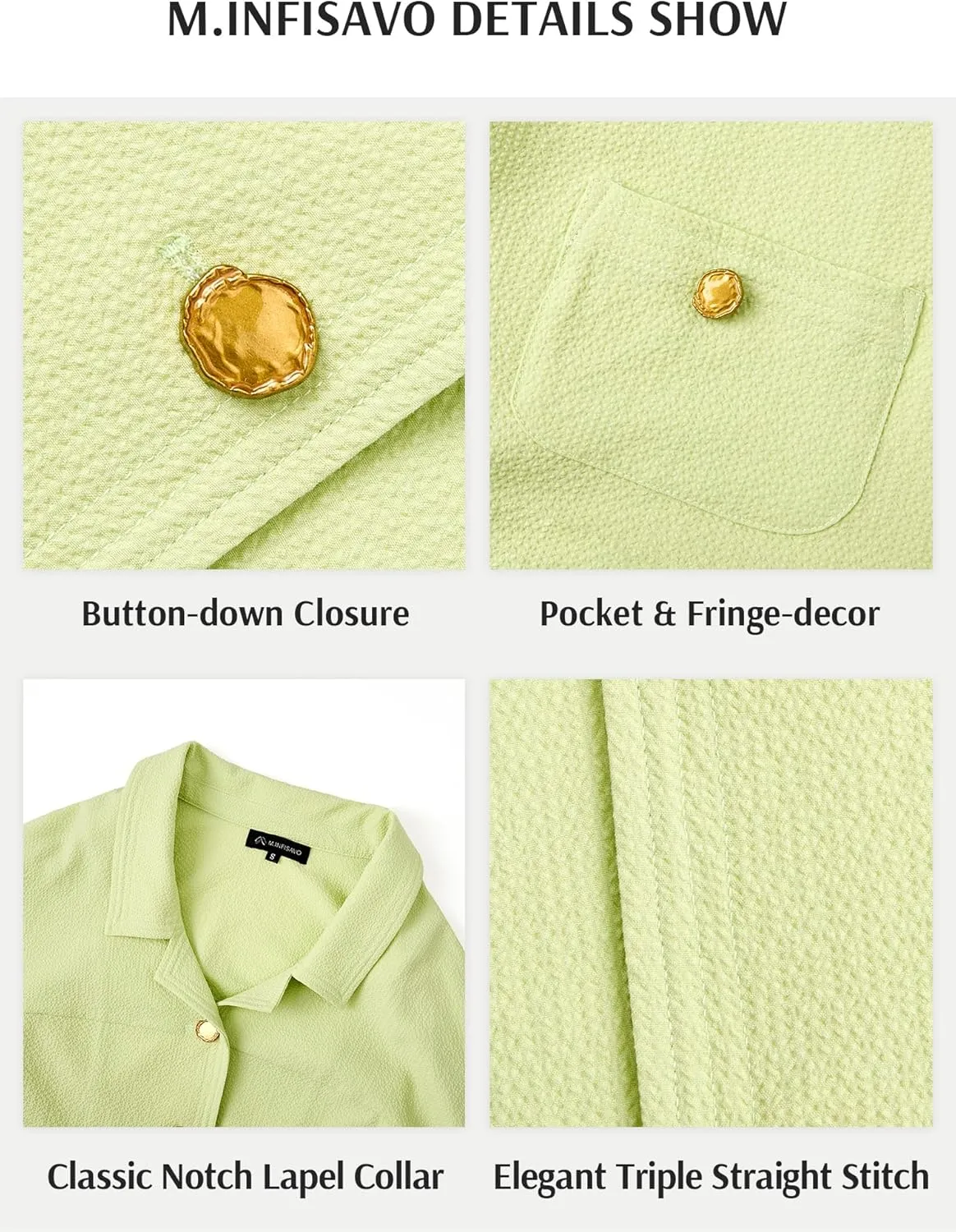 M.Infisavo Women Shacket Jackets Textured Elegant Collared Long Sleeve Cropped Shirt Jackets