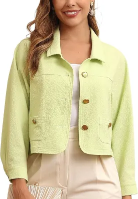 M.Infisavo Women Shacket Jackets Textured Elegant Collared Long Sleeve Cropped Shirt Jackets