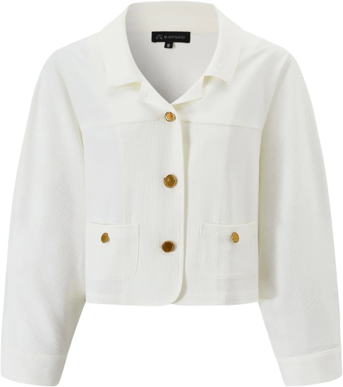 M.Infisavo Women Shacket Jackets Textured Elegant Collared Long Sleeve Cropped Shirt Jackets