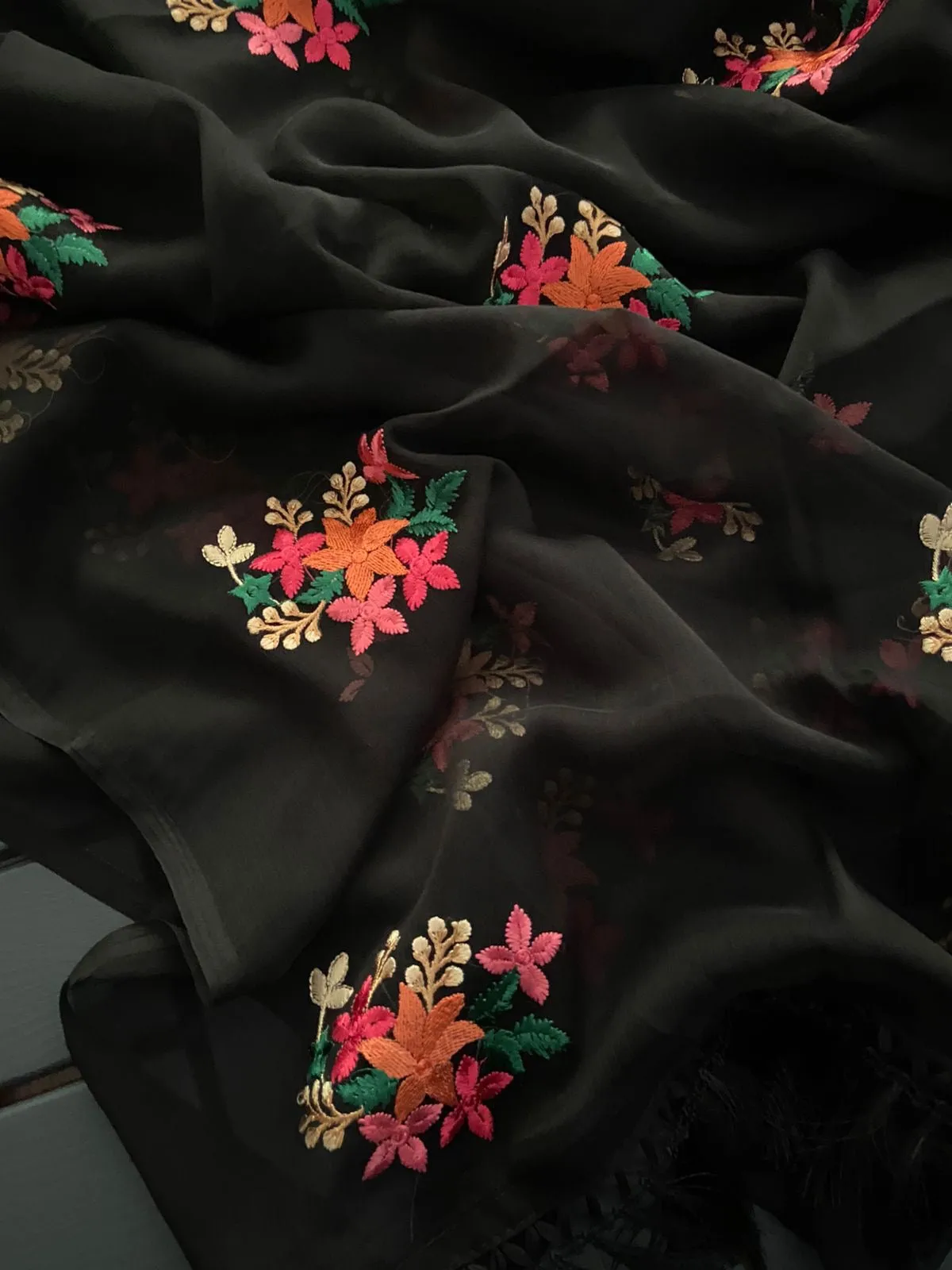 New Party Wear Chiffon Embroidery With Tussels Work Designer Saree With Blouse