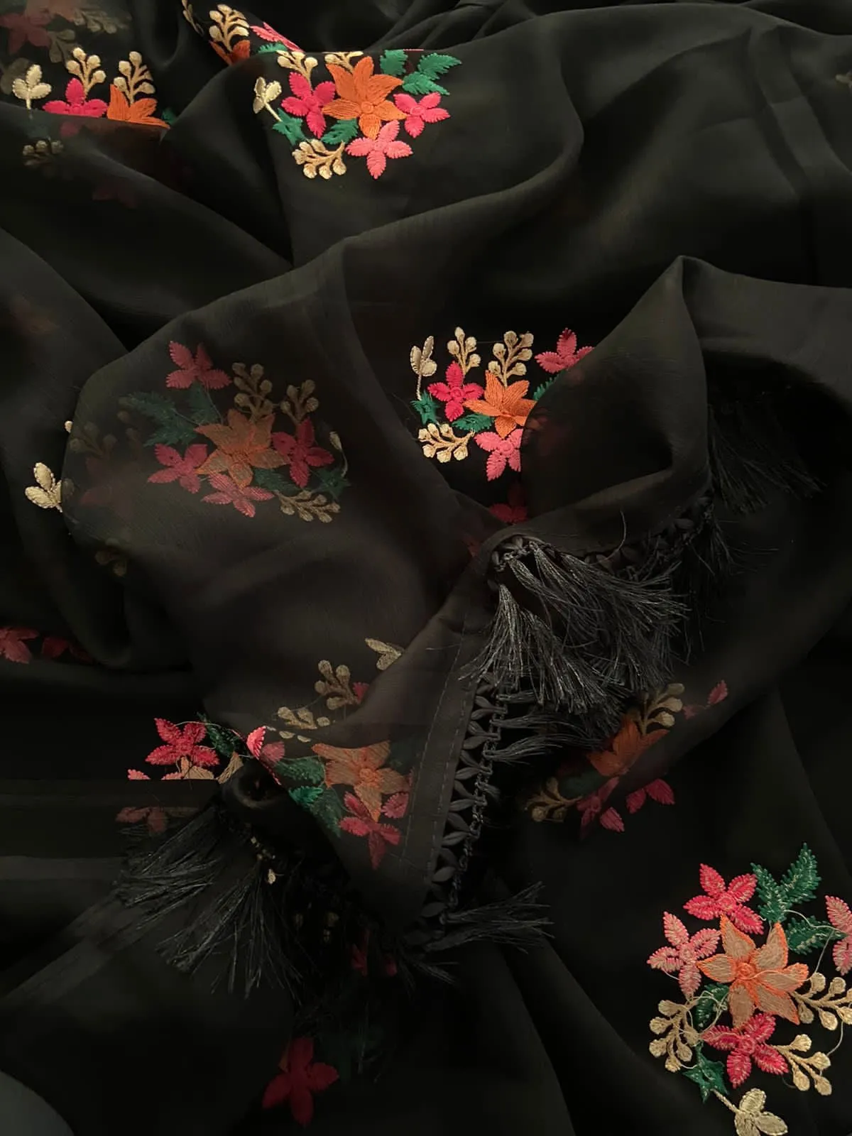 New Party Wear Chiffon Embroidery With Tussels Work Designer Saree With Blouse