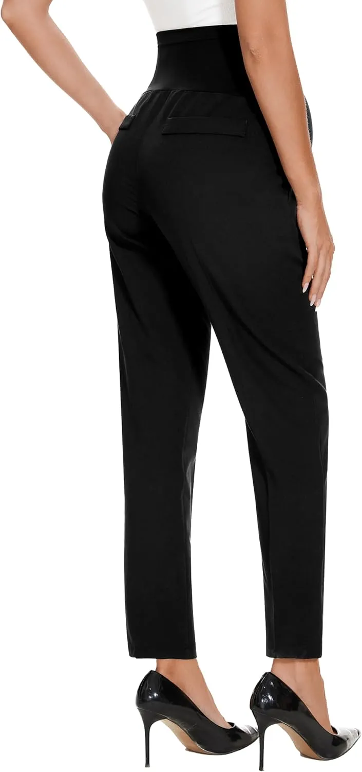 PACBREEZE Women's Maternity Pants for Work Capris Casual Comfort and Style Ankle Pants