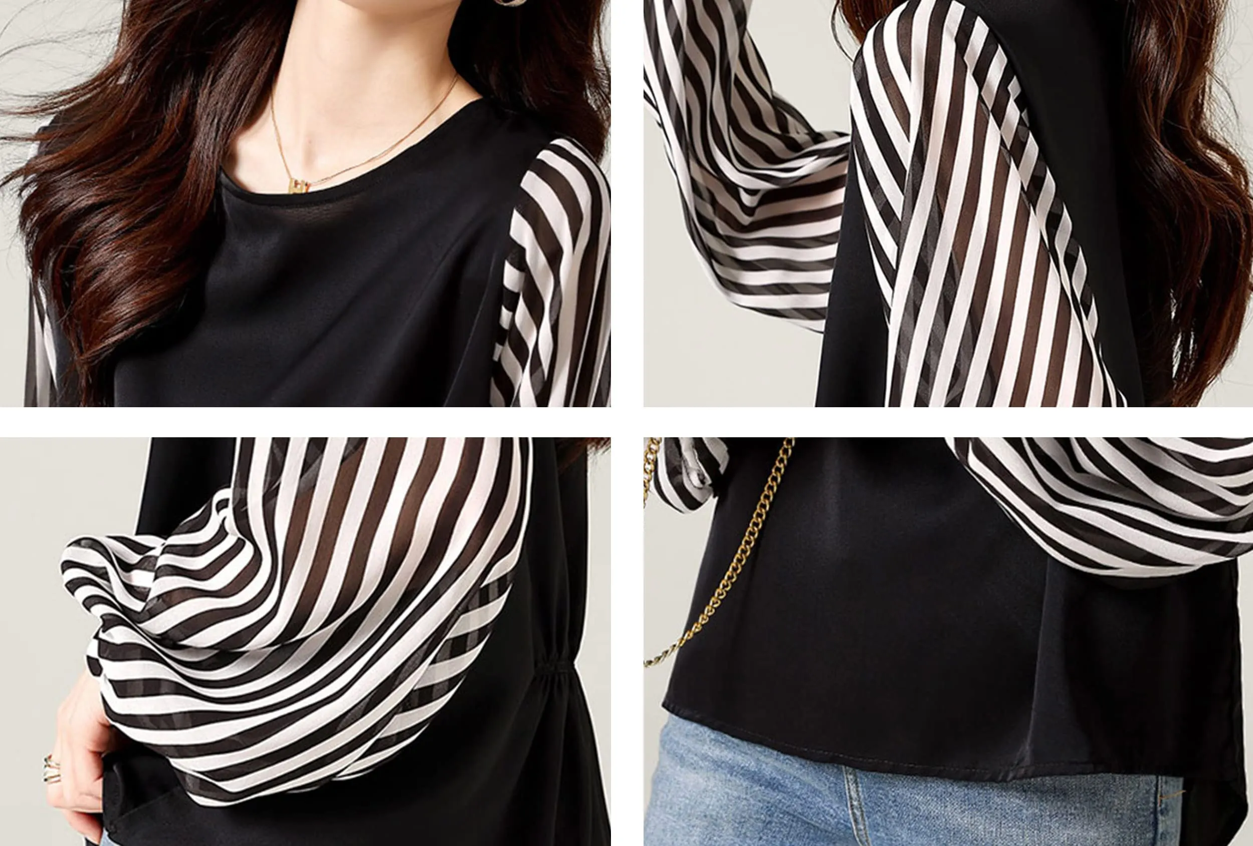 Patchwork Long Sleeve Stripe Pullover Tops