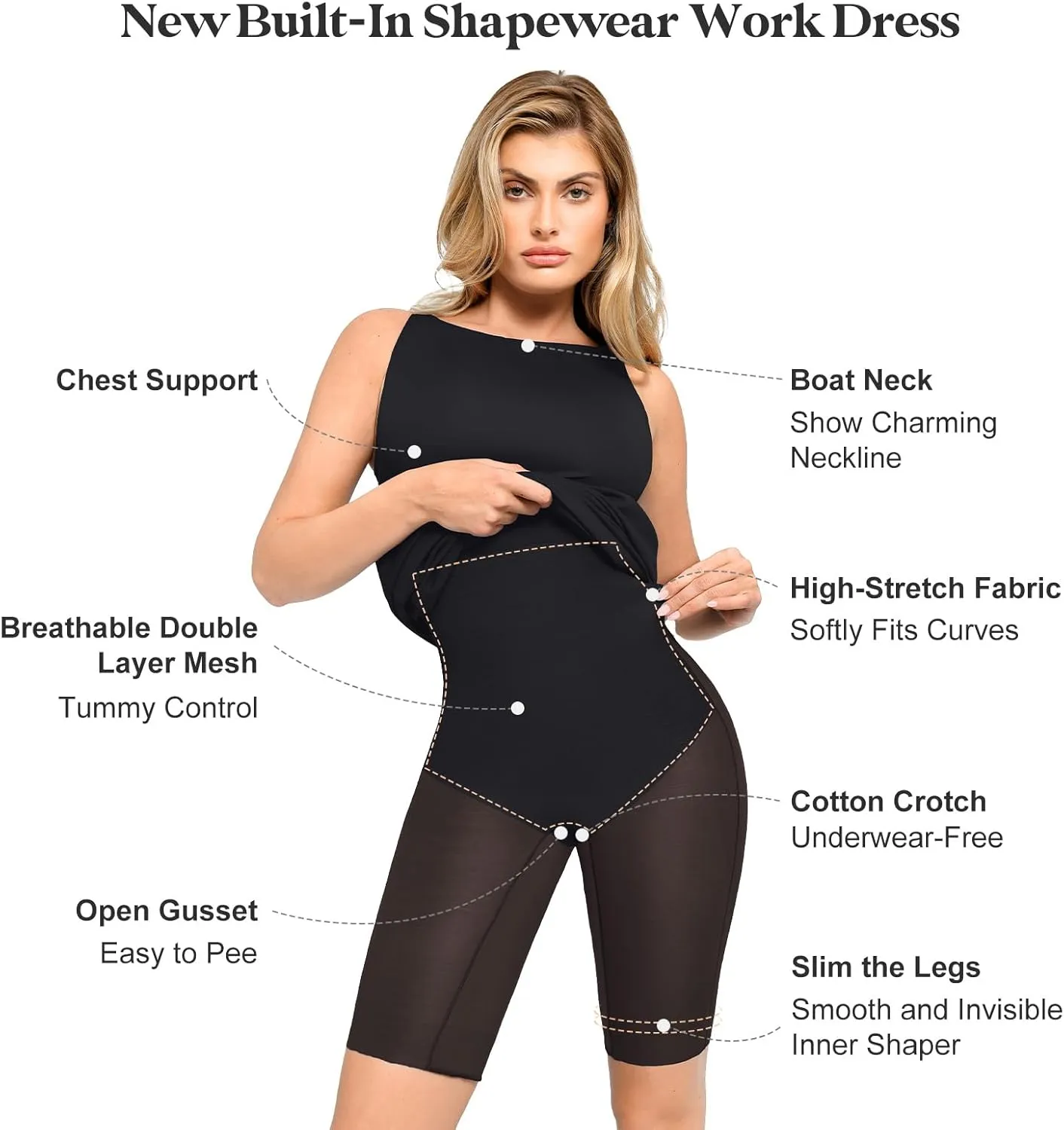 Popilush Shapewear Dress Ruched Dresses for Women Shaper Dresses Business Casual Dress Womens Midi Pencil Dress