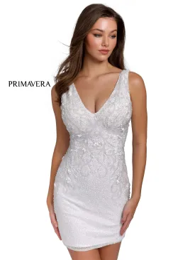 Primavera Couture 3807 Size 12 Ivory Short Homecoming Dress Fitted Sequin Cocktail Dress