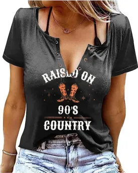 Retro Western Cowboy Shirt Women Country Music Cute Cattle Skull Graphic Concert Outfit Tops
