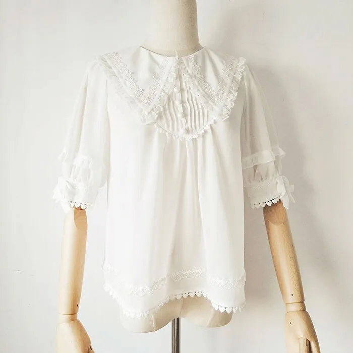 Short Sleeve Chiffon Blouse Pointed Collar Lolita Top