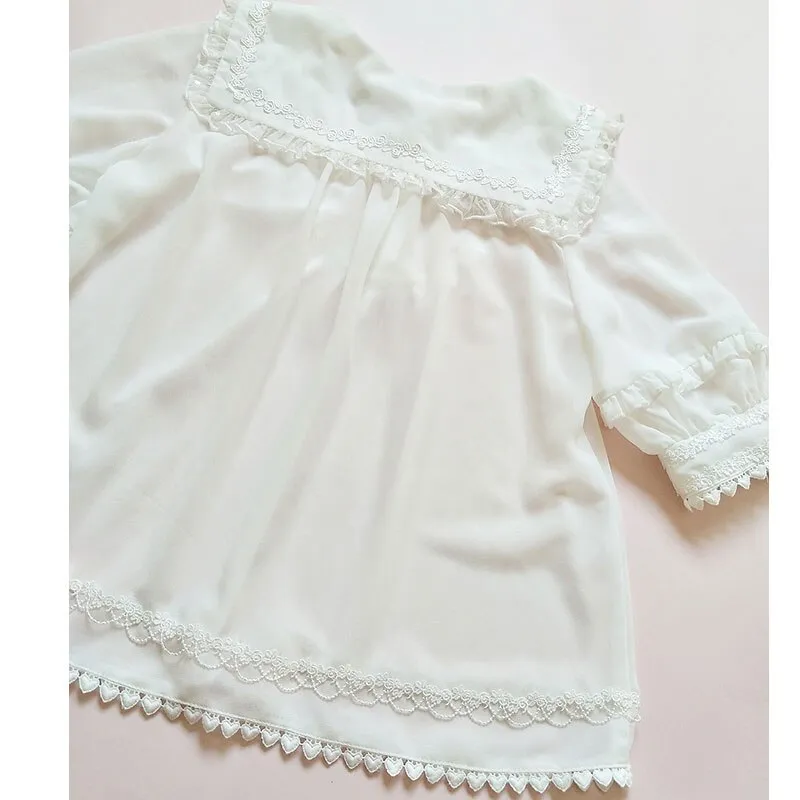 Short Sleeve Chiffon Blouse Pointed Collar Lolita Top