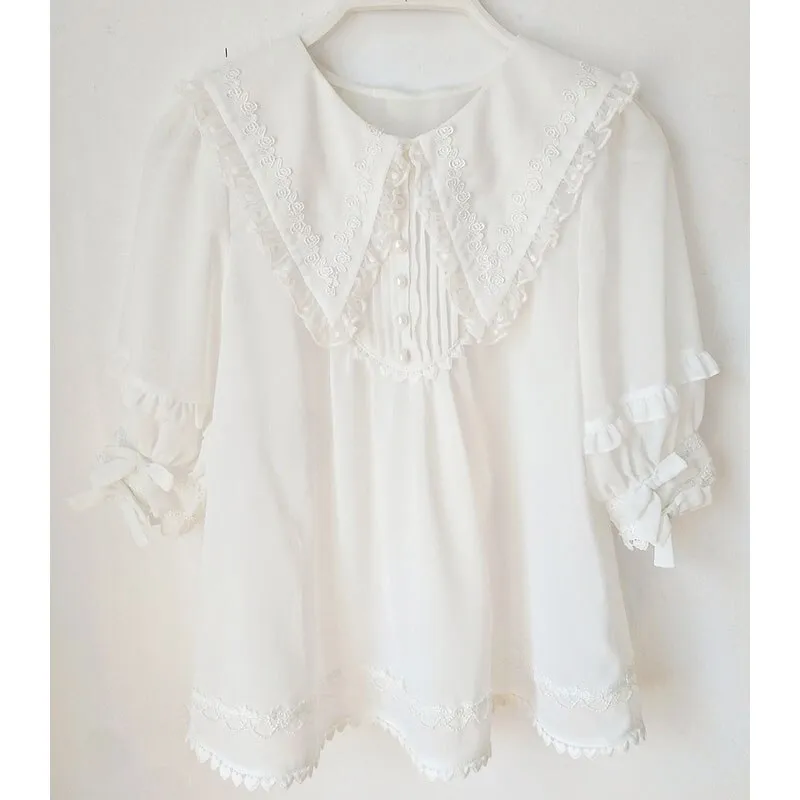 Short Sleeve Chiffon Blouse Pointed Collar Lolita Top