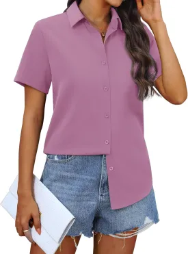 siliteelon Chiffon Button Down Shirts for Women Short Sleeve Dress Shirts for Women Casual Button Up Shirt Tops Blouses