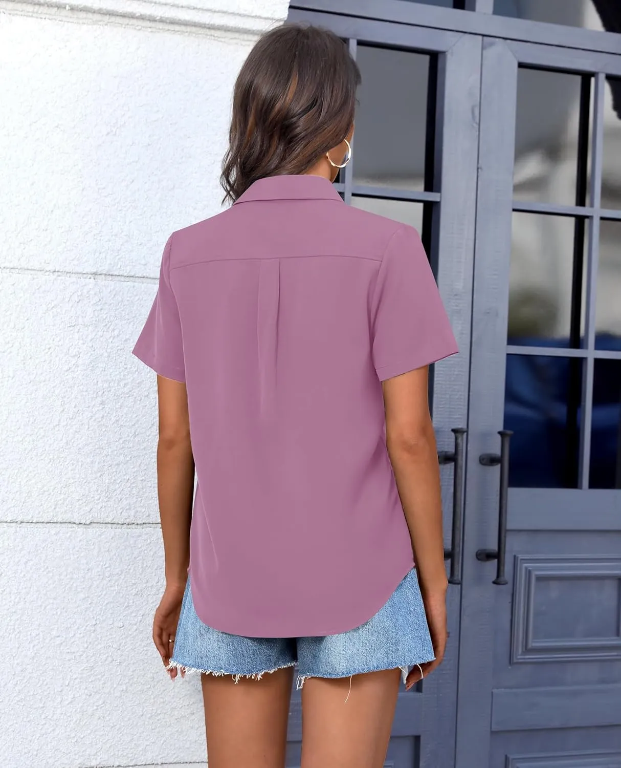 siliteelon Chiffon Button Down Shirts for Women Short Sleeve Dress Shirts for Women Casual Button Up Shirt Tops Blouses
