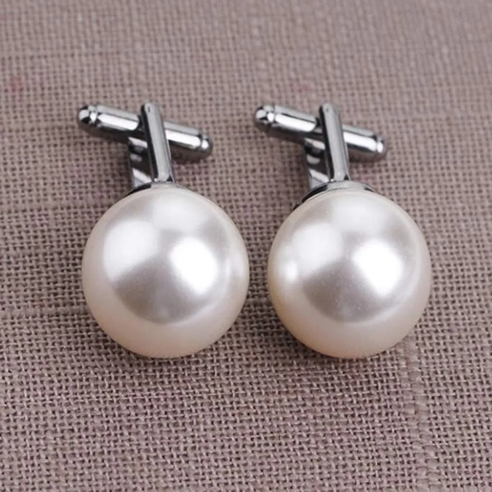 Simple Faux Pearl Cuff Links Blouse Shirt Formal Set Cufflinks Clothes Accessory For Woman Men