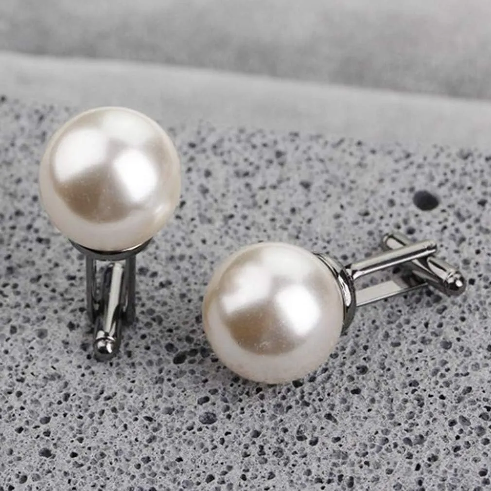 Simple Faux Pearl Cuff Links Blouse Shirt Formal Set Cufflinks Clothes Accessory For Woman Men