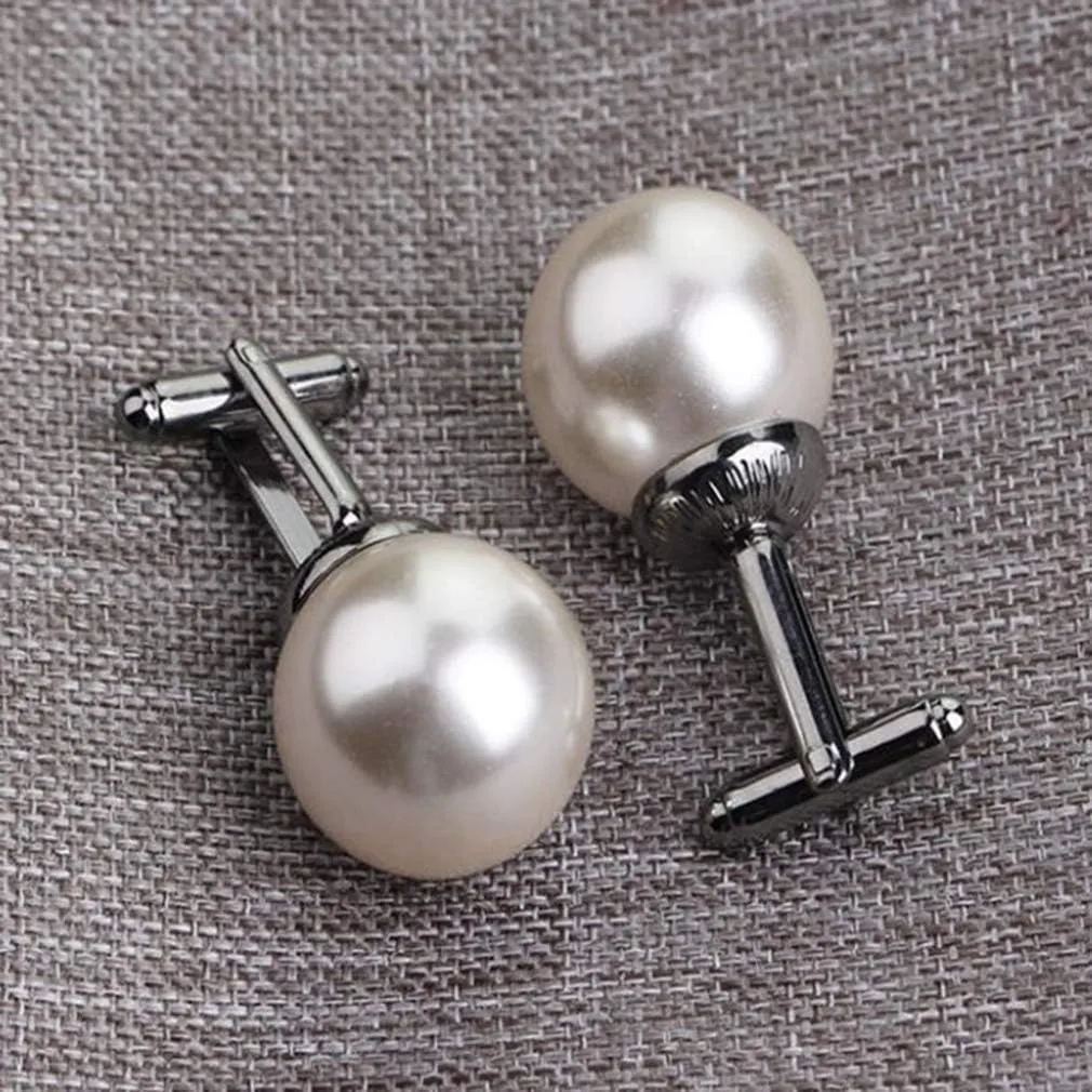 Simple Faux Pearl Cuff Links Blouse Shirt Formal Set Cufflinks Clothes Accessory For Woman Men