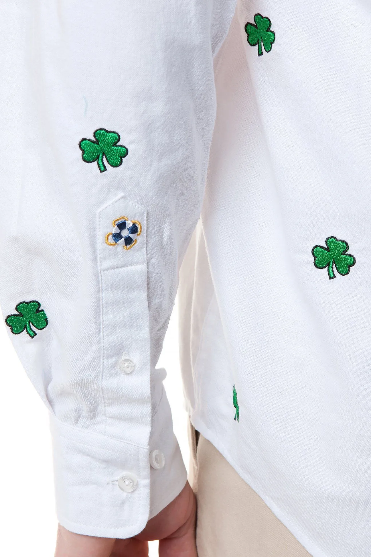 Straight Wharf Shirt White Oxford with Shamrock