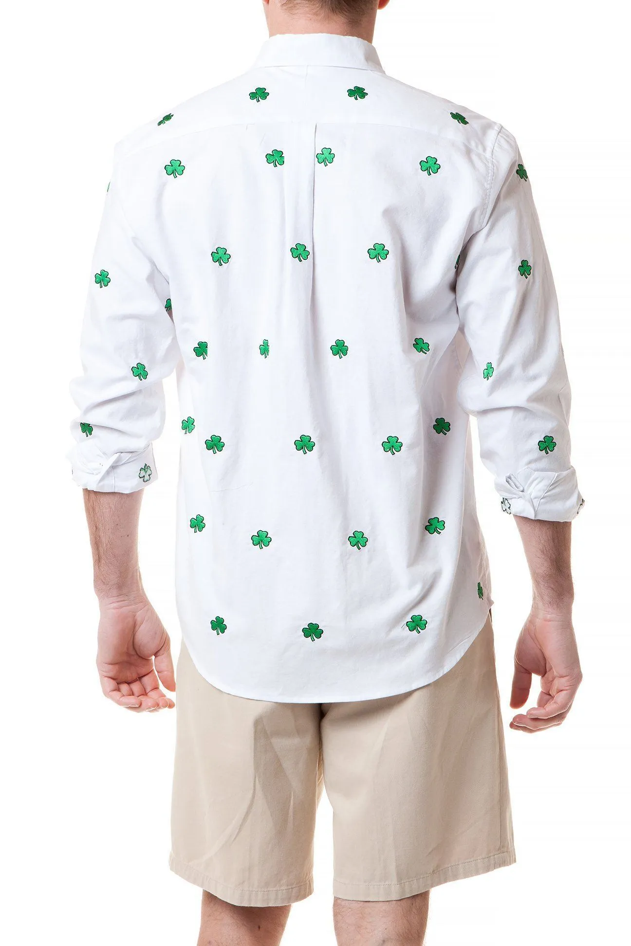 Straight Wharf Shirt White Oxford with Shamrock