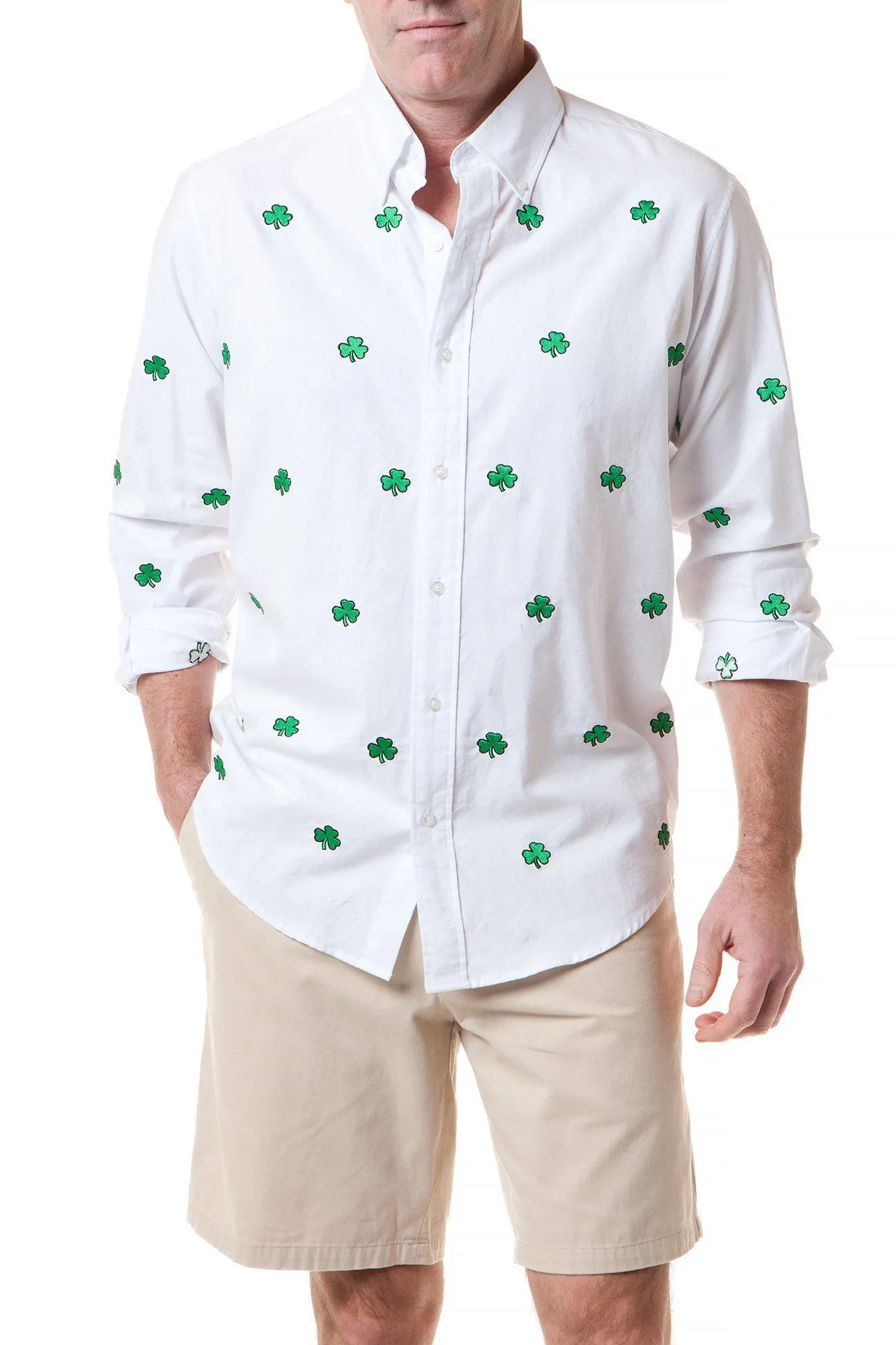 Straight Wharf Shirt White Oxford with Shamrock