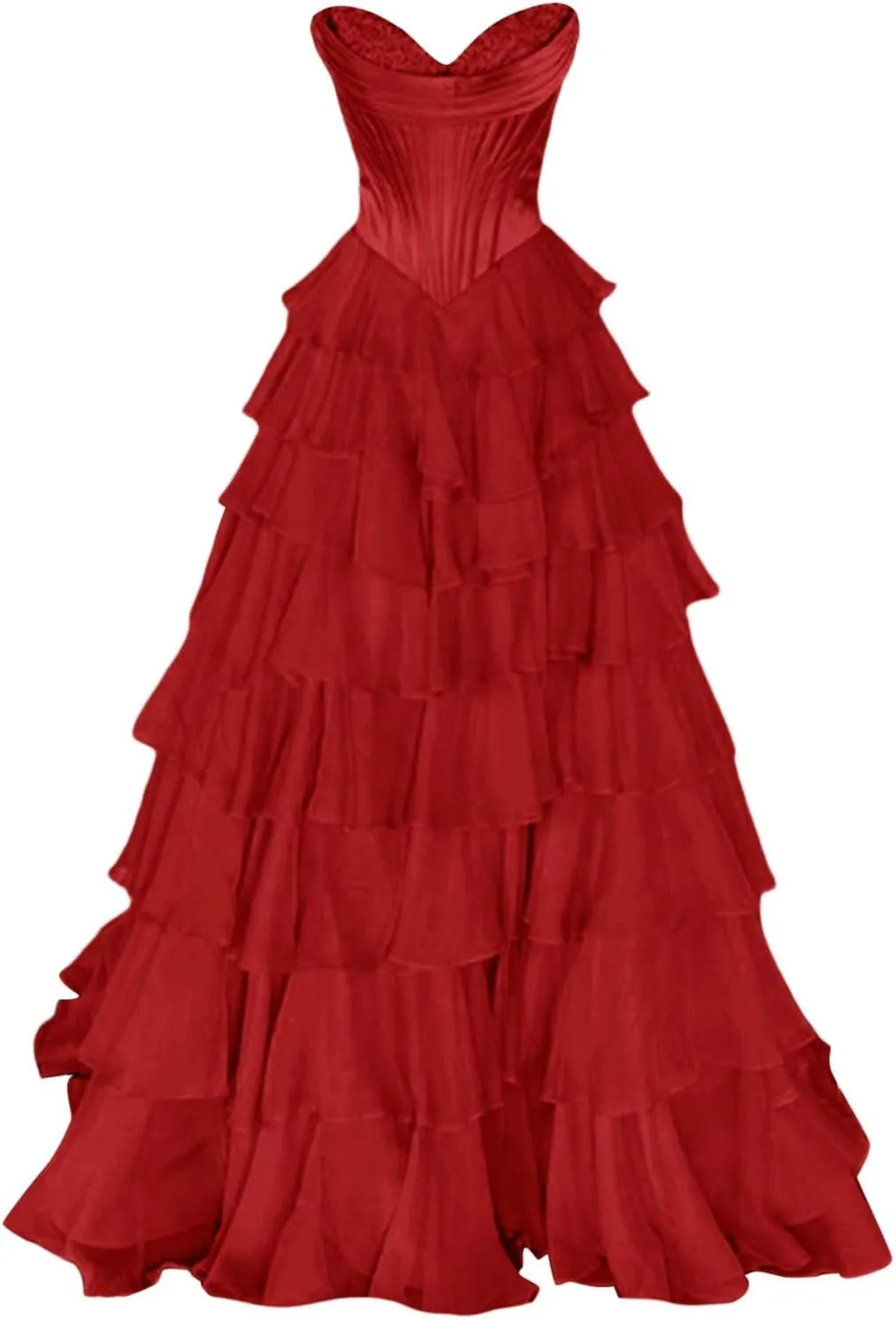 Strapless Corset Tulle Prom Dresses for Teens 2025 Long Tiered Ruffle Chiffon Swing Formal Evening Gown with Slit
