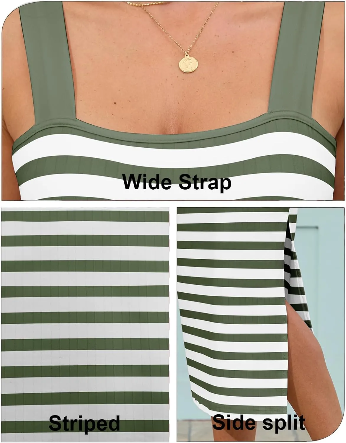 Striped Maternity Summer Dress - Sleeveless Square Neck Tank with Side Slit, Baby Shower & Casual Pregnancy Outfit