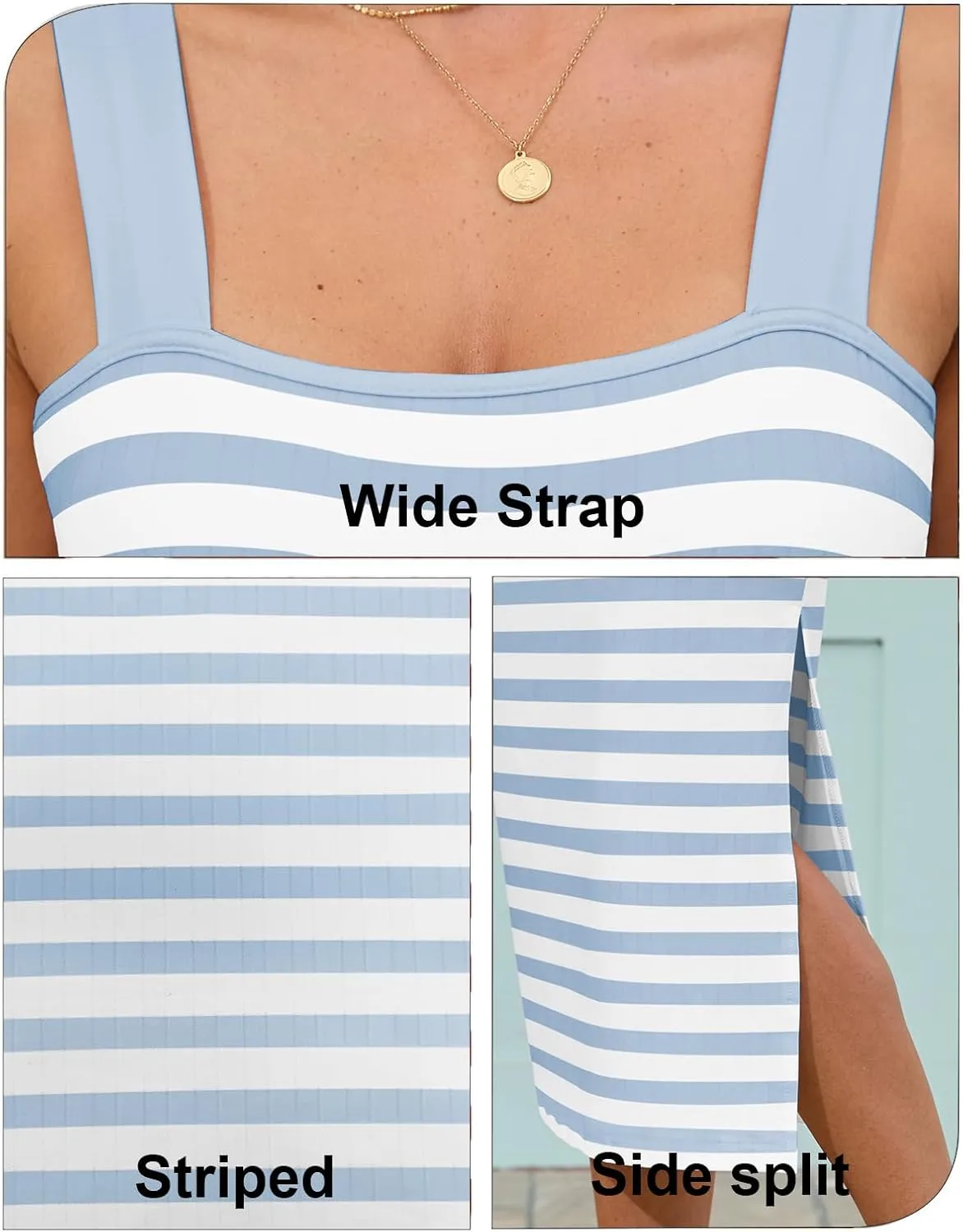 Striped Maternity Summer Dress - Sleeveless Square Neck Tank with Side Slit, Baby Shower & Casual Pregnancy Outfit