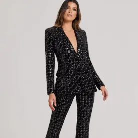 Trend4us Women's Sequin Blazer and Flared Pants Set