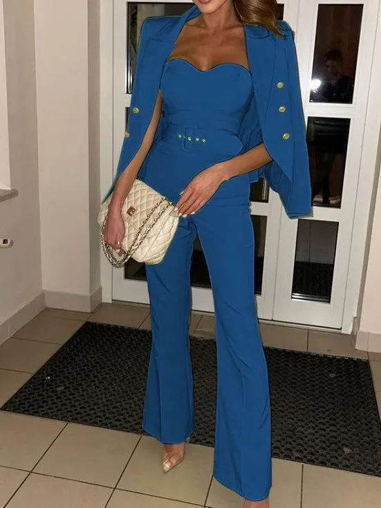 Ultramod Jumpsuit With Blazer Coat Blue Set - Ships in 24 Hrs