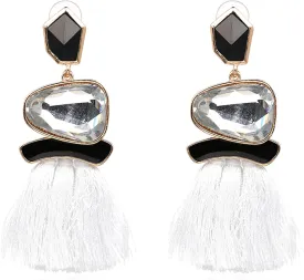 Vintage Drop Dangle Earrings Boho Statement National Style Tassel Fringe Rhinestone Crystal Long Earrings for Women