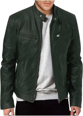 WENKOMG1 Men Faux Leather Jacket, Fall/Winter Thickening Coat Long Sleeve Zip Up Outwear Sports Basic Parka with Pocket