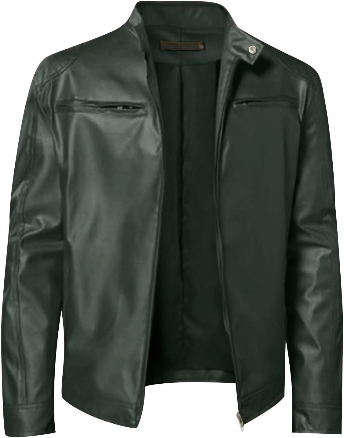 WENKOMG1 Men Faux Leather Jacket, Fall/Winter Thickening Coat Long Sleeve Zip Up Outwear Sports Basic Parka with Pocket
