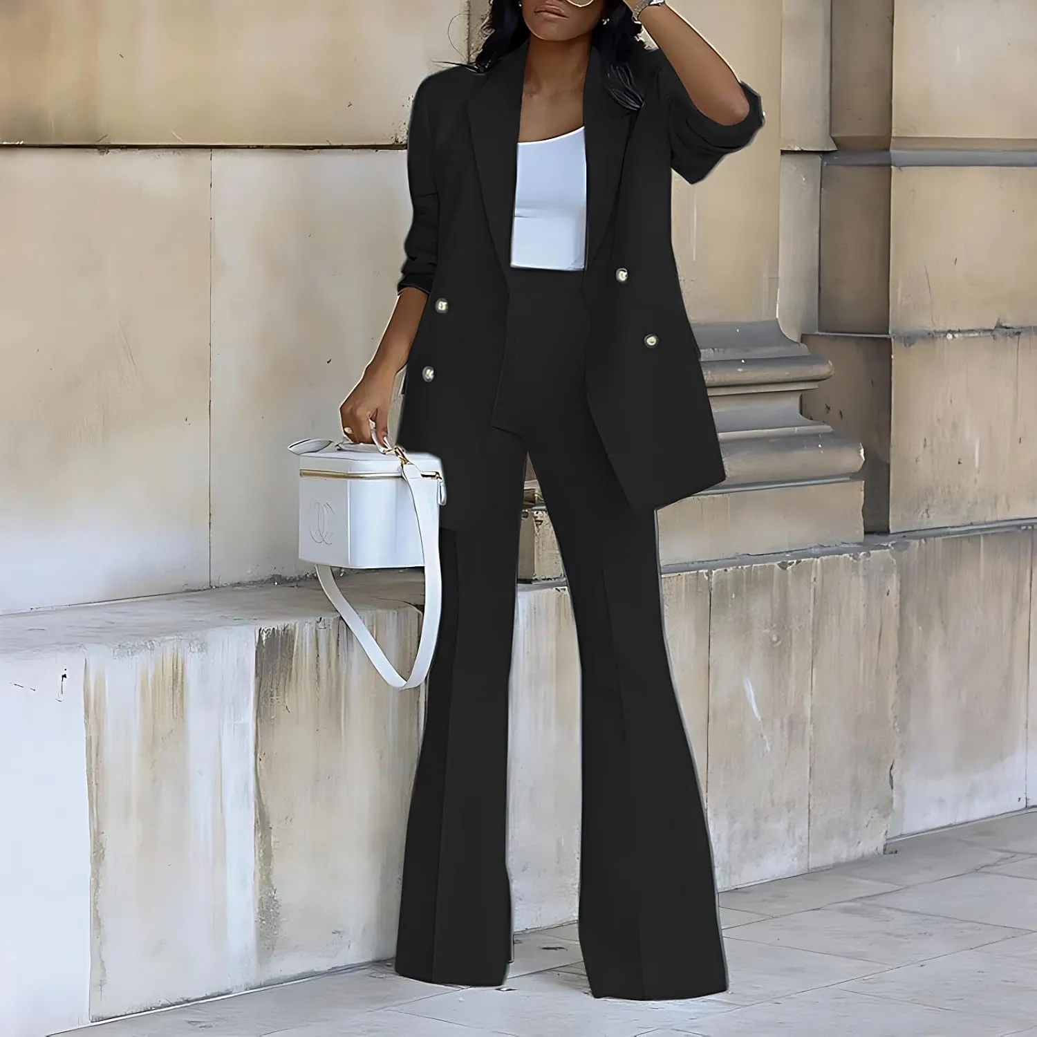 Women Pantsuit Wide Leg 2 Piece Set Dressy Office Business Attire Work Wear Long Plus Size
