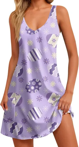 Women Summer Dresses 2025 Beach Swimsuit Coverup Printed V Neck Dress with Pocket Vacation Sleeveless Sundress