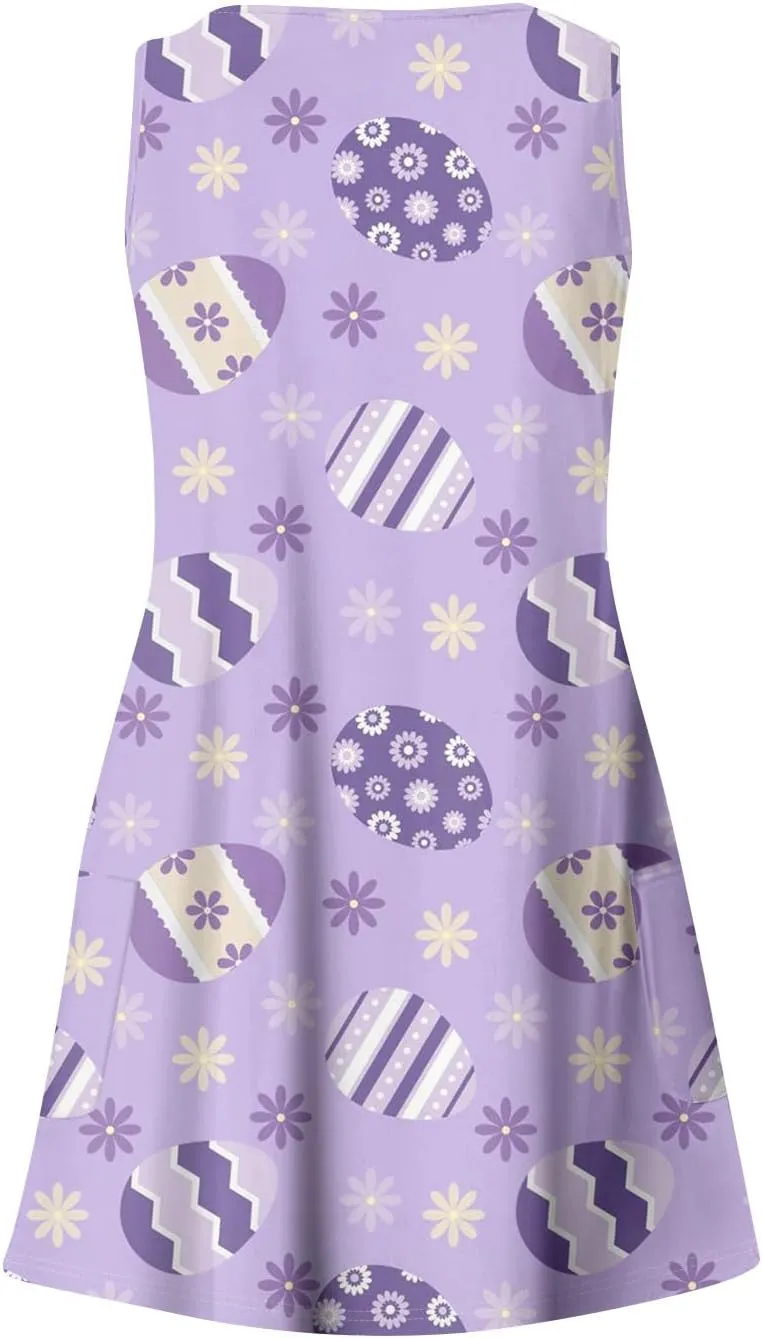 Women Summer Dresses 2025 Beach Swimsuit Coverup Printed V Neck Dress with Pocket Vacation Sleeveless Sundress