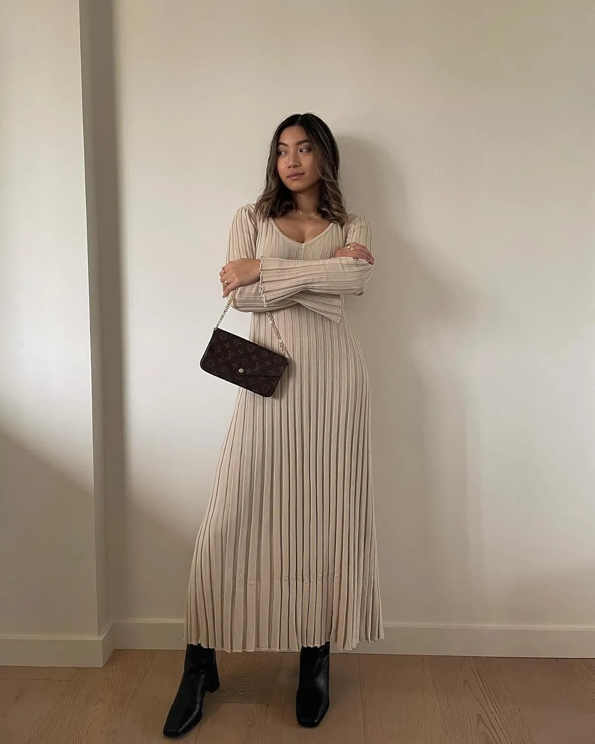 Women Sweater Dress Ribbed Long Sleeve Crewneck Knit Slim Fit Bodycon Dress Fall Maxi Long Dress