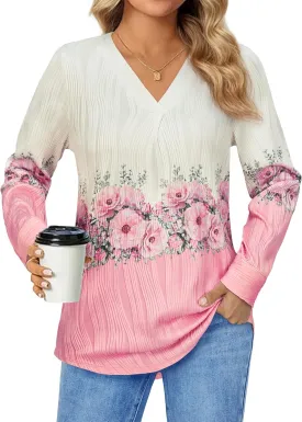 Womens 3 4 Sleeve Blouse Long Sleeve Business Casual Tunic Tops V Neck Work Tops Textured Dressy Casual Shirts