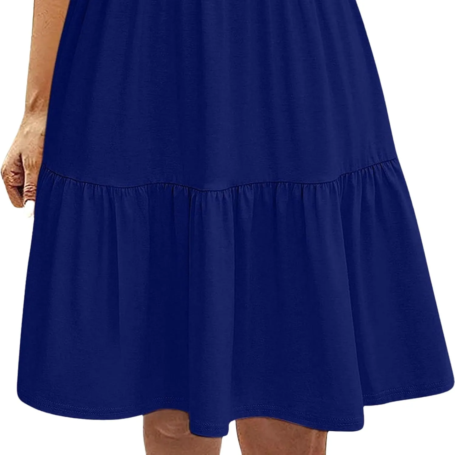 Women's Casual Tiered Dress with Pockets V Neck Ruffle Cap Sleeve Trendy Swing Mini Dress A-Line Dresses