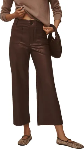 Women's Faux Leather Pants High Waisted Wide Straight Leg Pants PU Trousers with Pockets