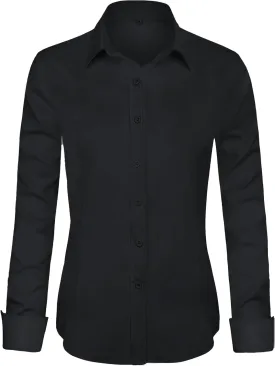 Womens Long Sleeve Button Down Dress Shirts, Solid Formal Work Dress Tops, Classic-Fit Dress Business Office Shirts
