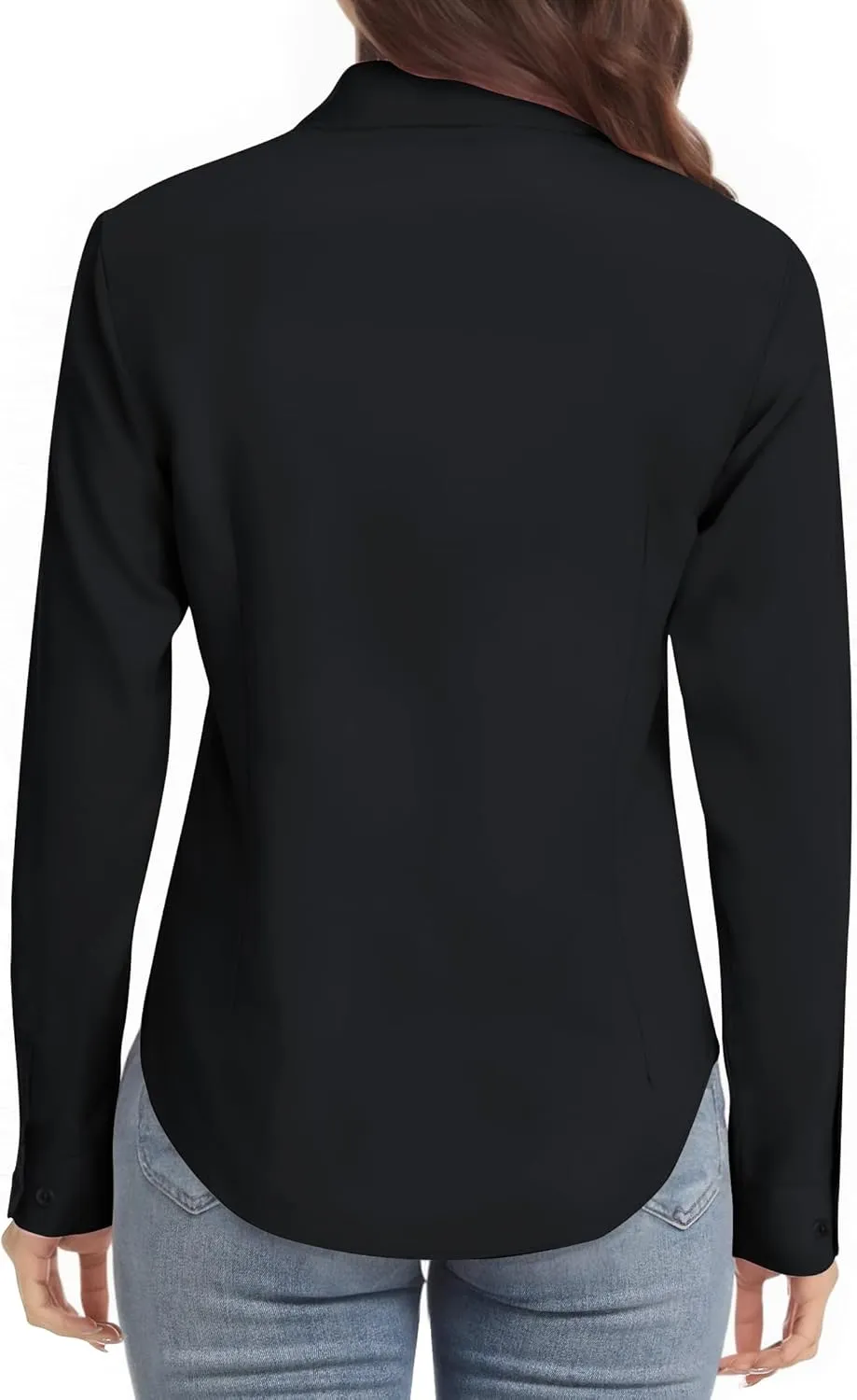 Womens Long Sleeve Button Down Dress Shirts, Solid Formal Work Dress Tops, Classic-Fit Dress Business Office Shirts